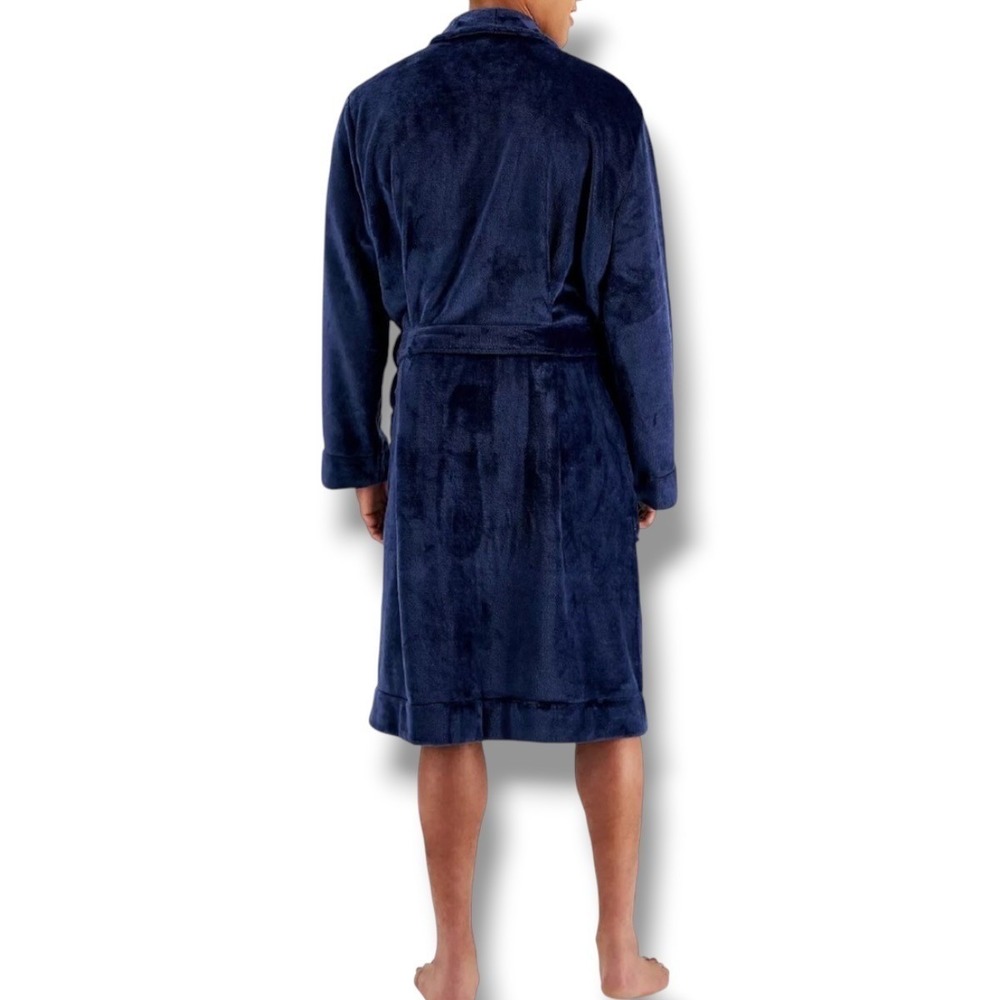 Club Room Robe Men's Navy Blue Fleece Plush Shawl Collar Size L/XL Small Medium - Picture 2 of 8